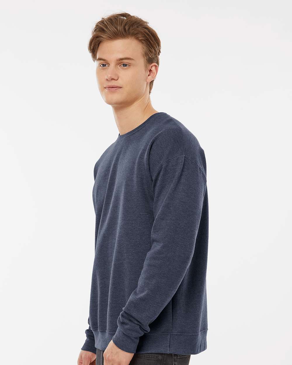 Unisex Fleece Crewneck Sweatshirt - OnModelSide - B10459252 - Heather Denim