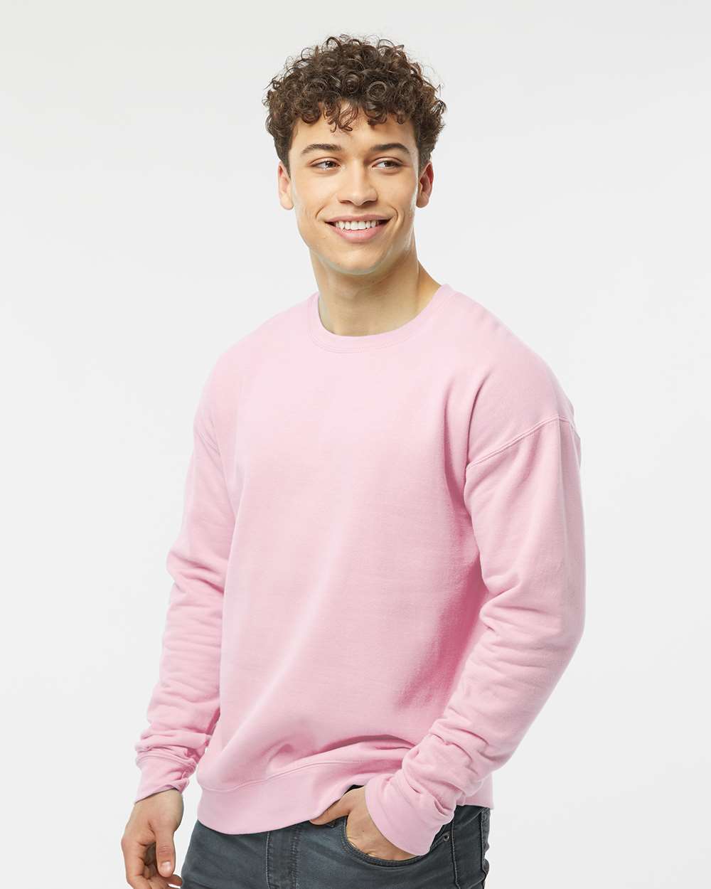 Unisex Fleece Crewneck Sweatshirt - OnModelSide - B10459302 - Light Pink