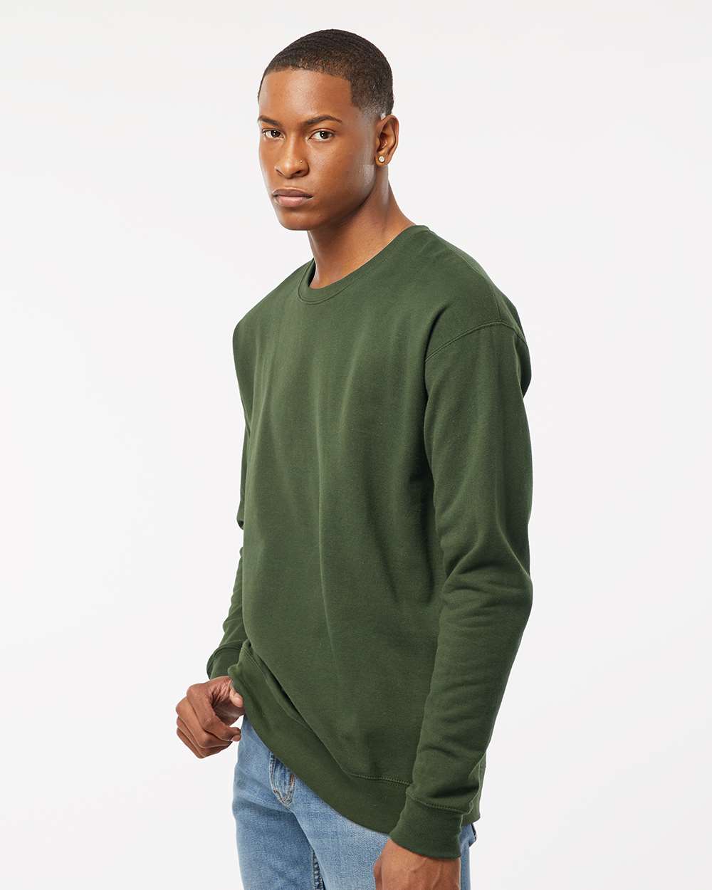 Unisex Fleece Crewneck Sweatshirt - OnModelSide - B10459552 - Military Green