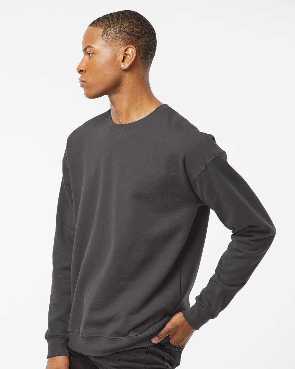 Unisex Fleece Crewneck Sweatshirt - OnModelSide - B10459592 - Charcoal