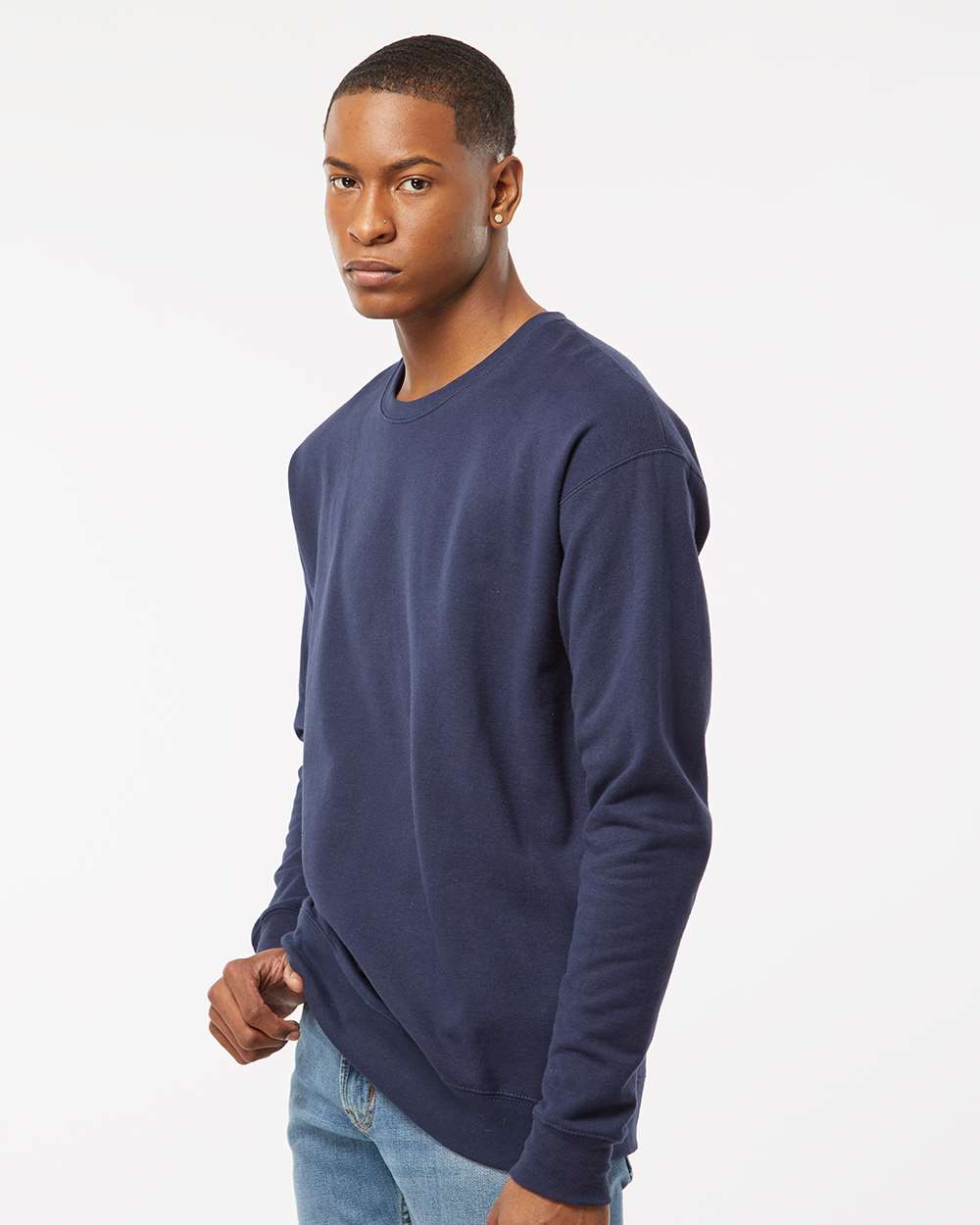 Unisex Fleece Crewneck Sweatshirt - OnModelSide - B10459652 - Navy