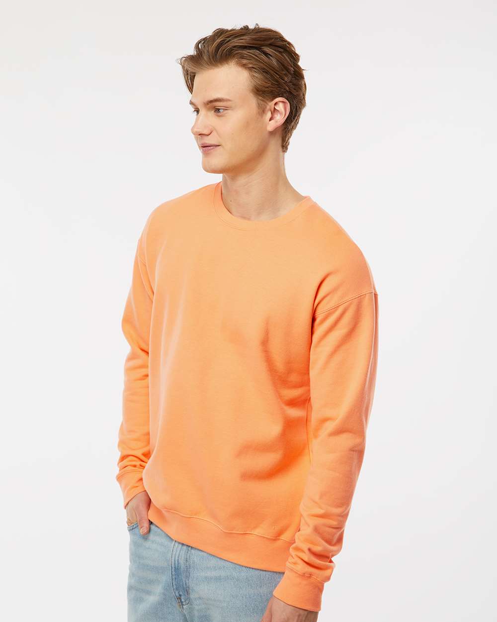 Unisex Fleece Crewneck Sweatshirt - OnModelSide - B10459662 - Cantaloupe