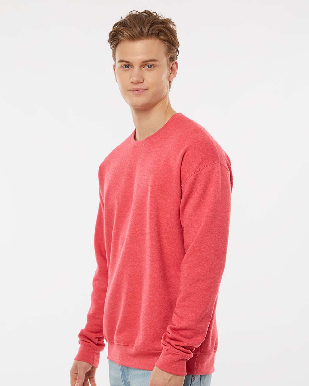 Unisex Fleece Crewneck Sweatshirt - OnModelSide - B10459702 - Heather Red