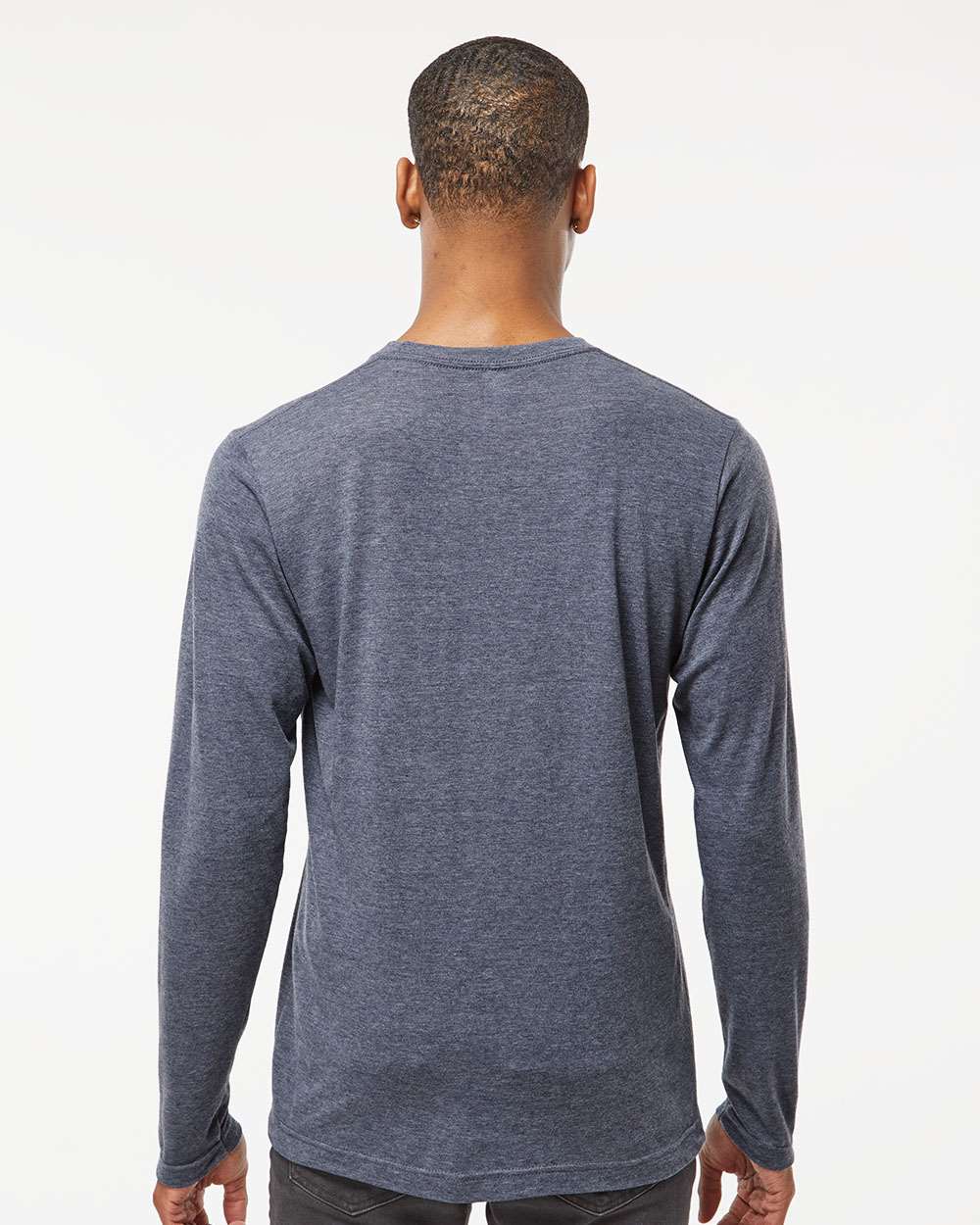 Unisex Poly-Rich Long Sleeve T-Shirt - OnModelBack - B30059652 - Heather Navy