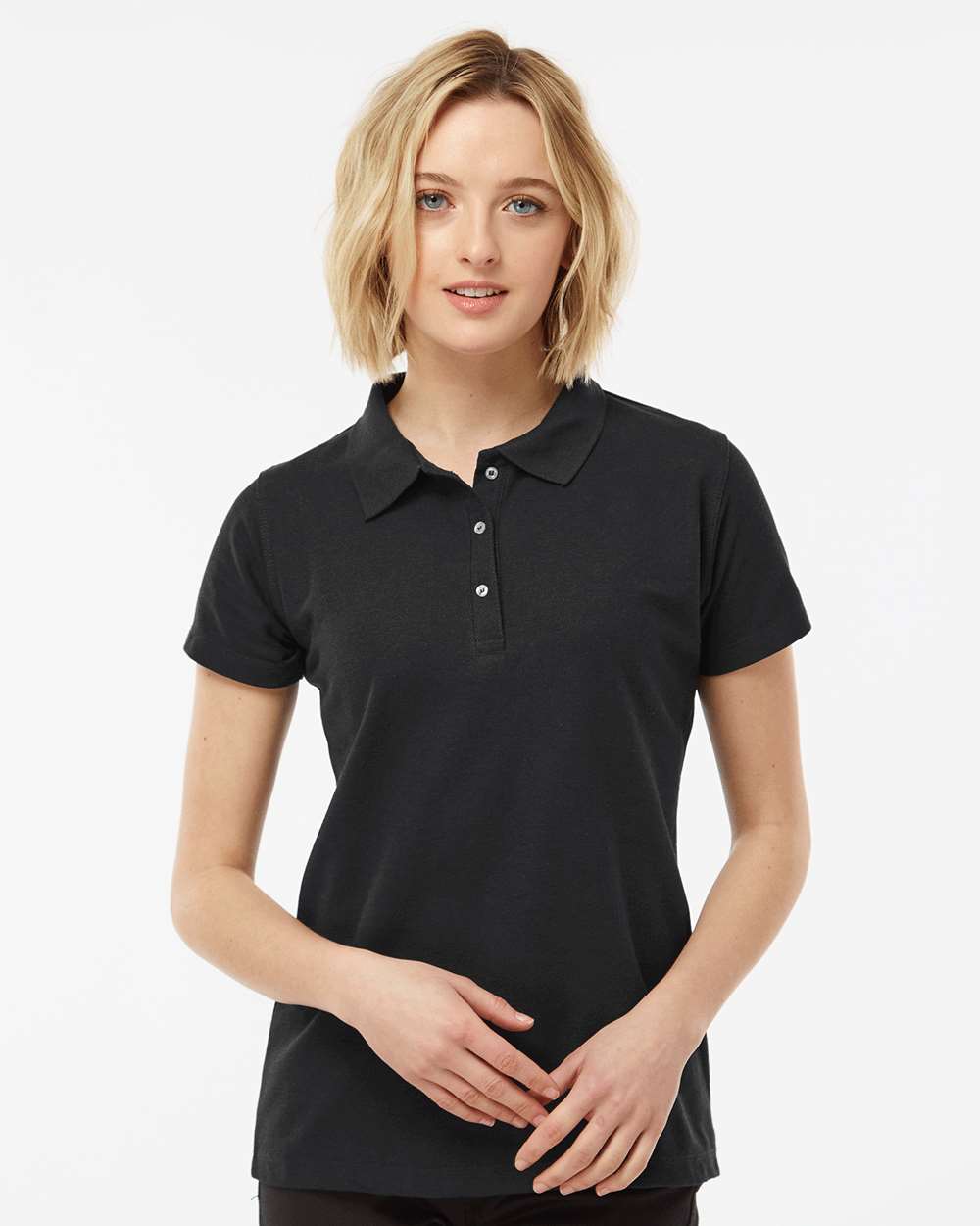 Women's 50/50 Sport Pique Polo - OnModelFront - B10659503 - Black