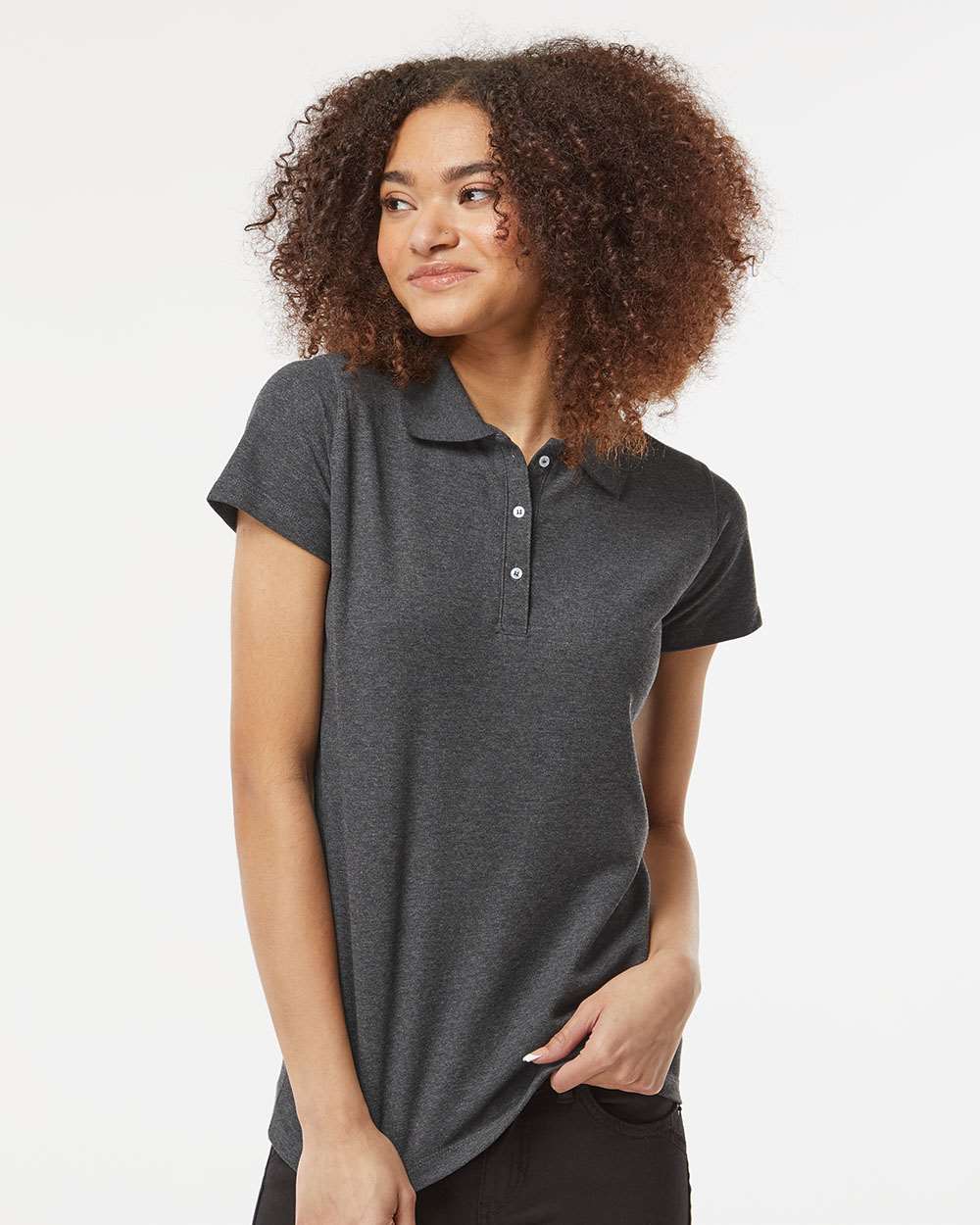 Women's 50/50 Sport Pique Polo - OnModelFront - B10659593 - Heather Charcoal