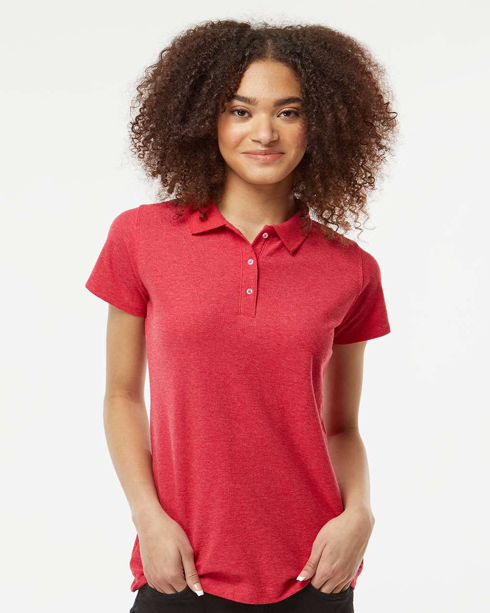 Women's 50/50 Sport Pique Polo - OnModelFront - B10659703 - Heather Red