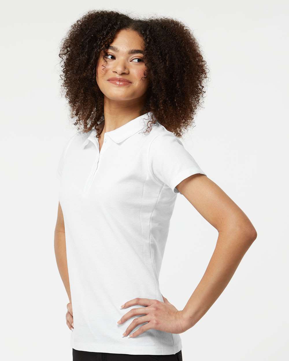 Women's 50/50 Sport Pique Polo - OnModelSide - B10659003 - White