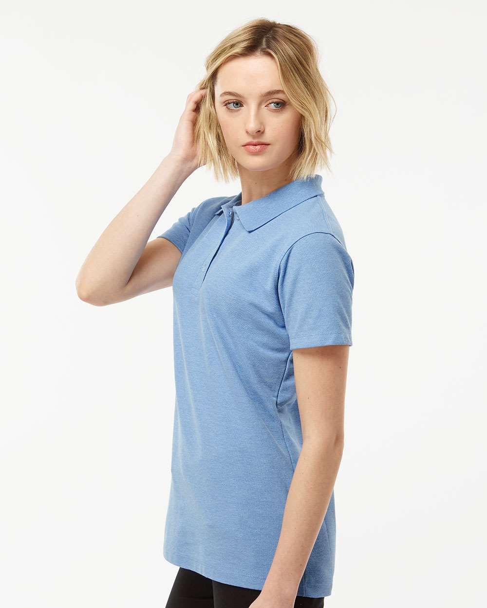 Women's 50/50 Sport Pique Polo - OnModelSide - B10659253 - Heather Light Blue