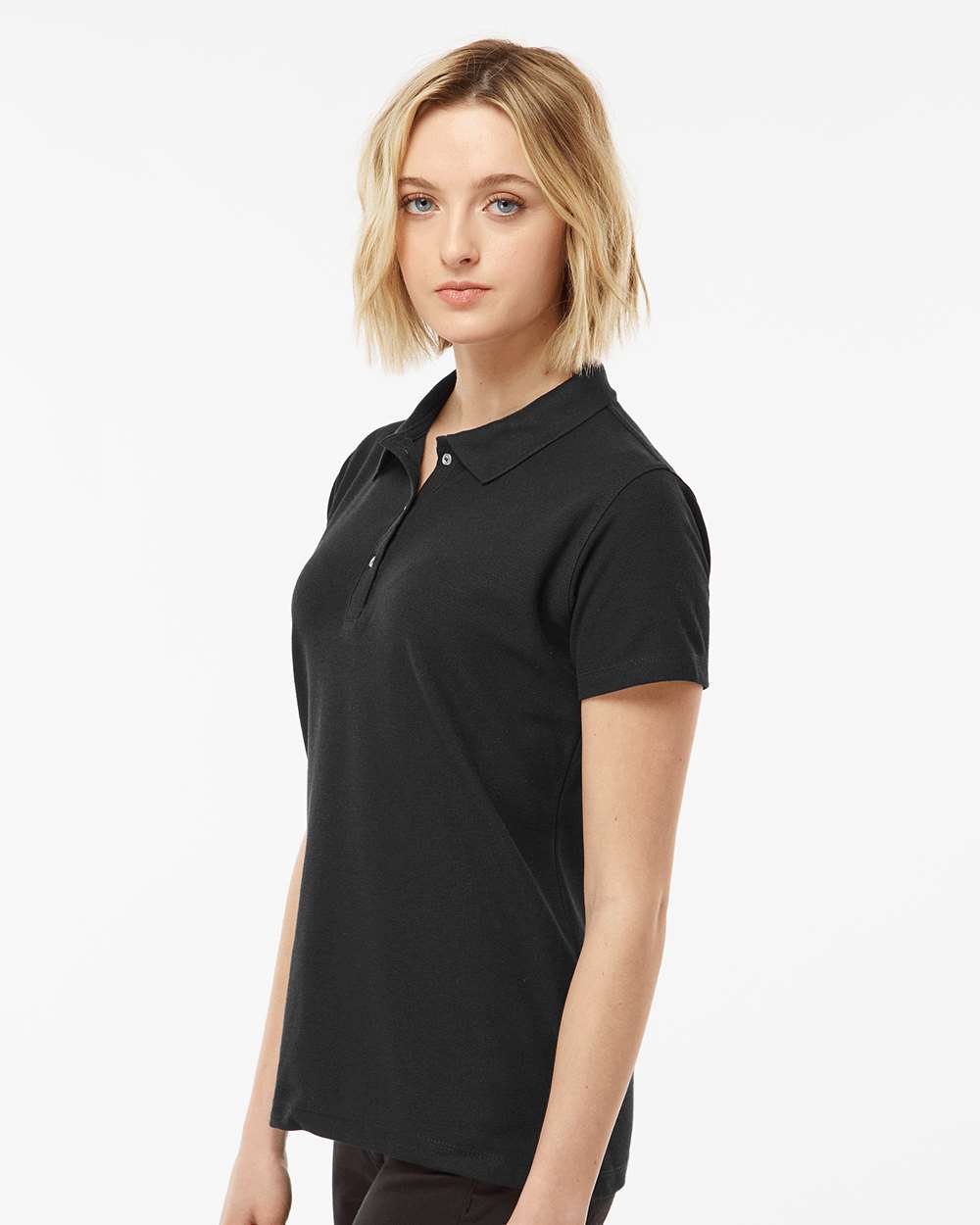 Women's 50/50 Sport Pique Polo - OnModelSide - B10659503 - Black