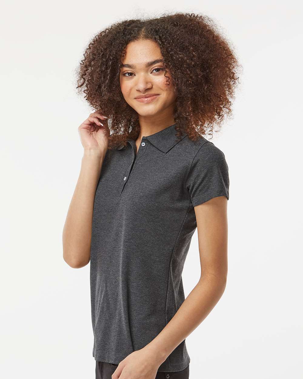Women's 50/50 Sport Pique Polo - OnModelSide - B10659593 - Heather Charcoal