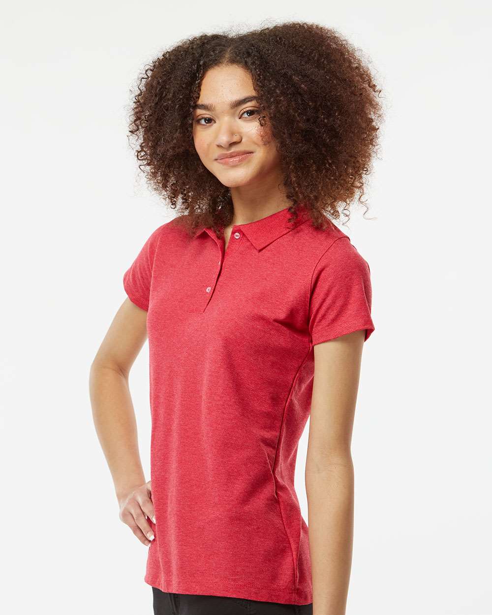 Women's 50/50 Sport Pique Polo - OnModelSide - B10659703 - Heather Red