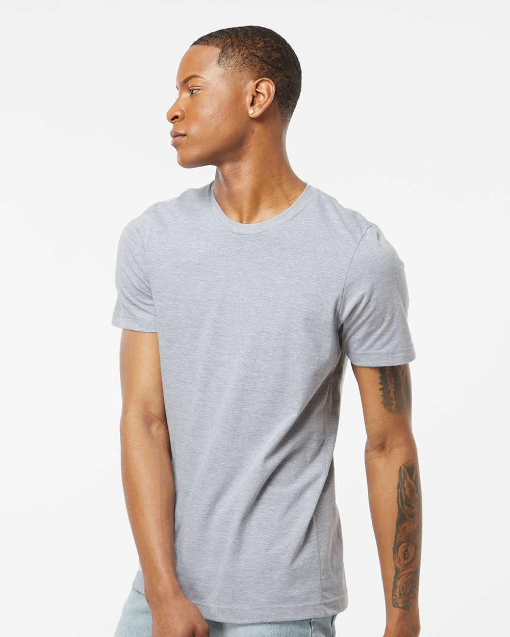 Men's Premium Cotton T-Shirt - OnModelSide - B10859092 - Heather Grey