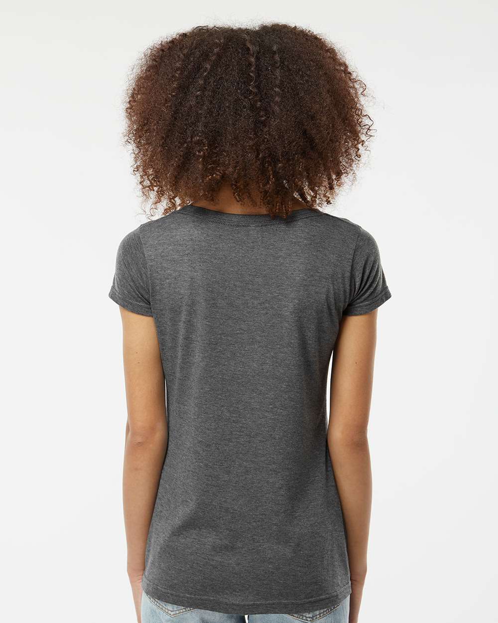 Women's Poly-Rich Scoop Neck T-Shirt - OnModelBack - B30159592 - Heather Charcoal