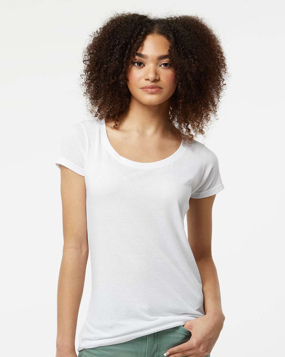 Women's Poly-Rich Scoop Neck T-Shirt - OnModelFront - B30159002 - White