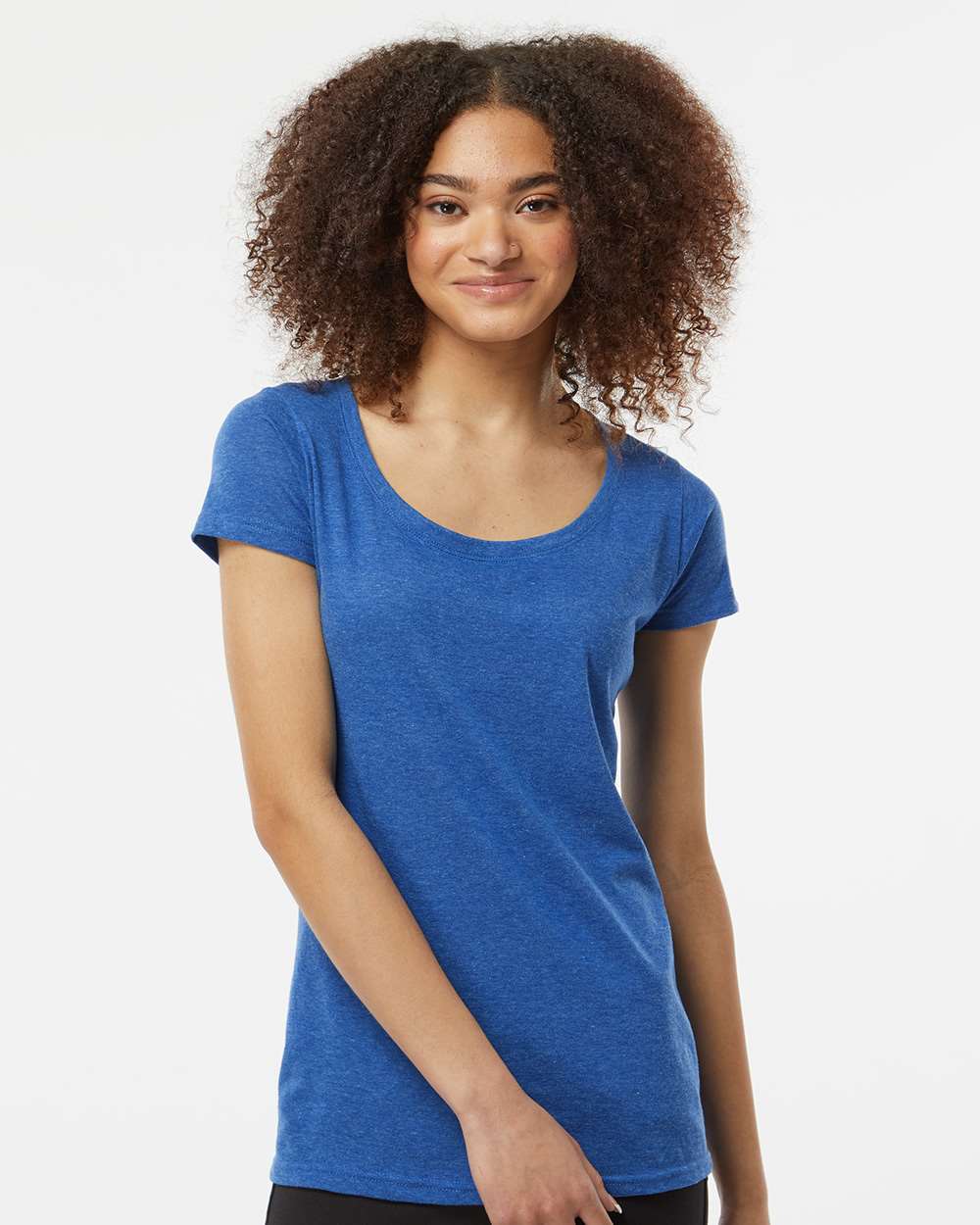Women's Poly-Rich Scoop Neck T-Shirt - OnModelFront - B30159752 - Heather Royal