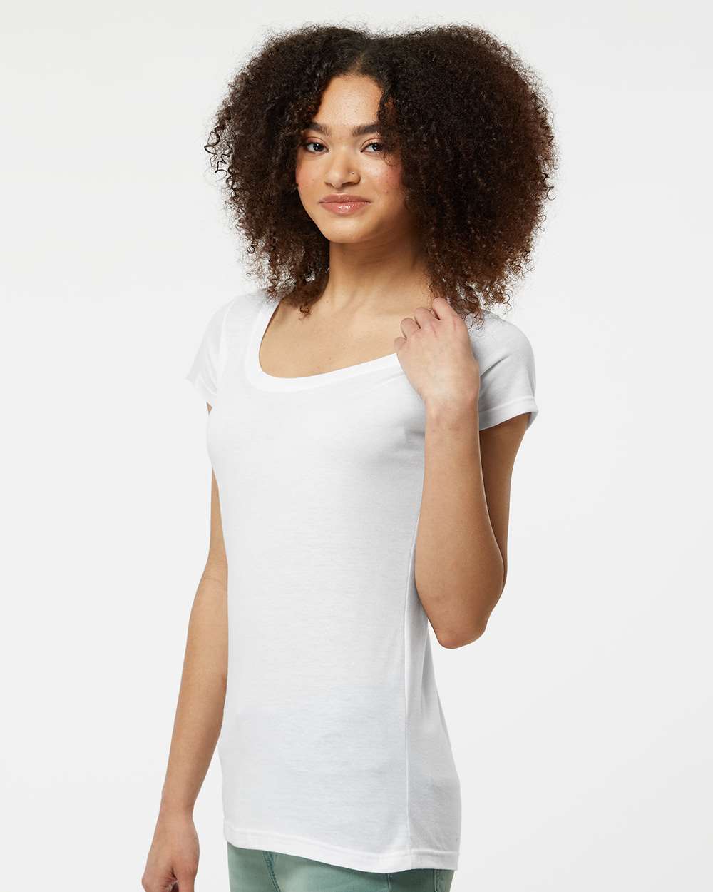 Women's Poly-Rich Scoop Neck T-Shirt - OnModelSide - B30159002 - White