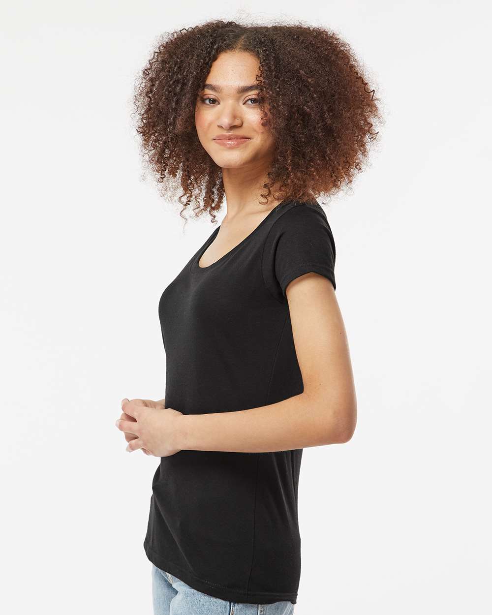 Women's Poly-Rich Scoop Neck T-Shirt - OnModelSide - B30159502 - Black