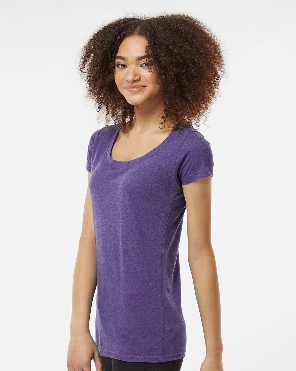 Women's Poly-Rich Scoop Neck T-Shirt - OnModelSide - B30159672 - Heather Purple