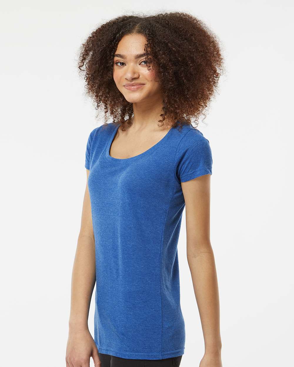 Women's Poly-Rich Scoop Neck T-Shirt - OnModelSide - B30159752 - Heather Royal