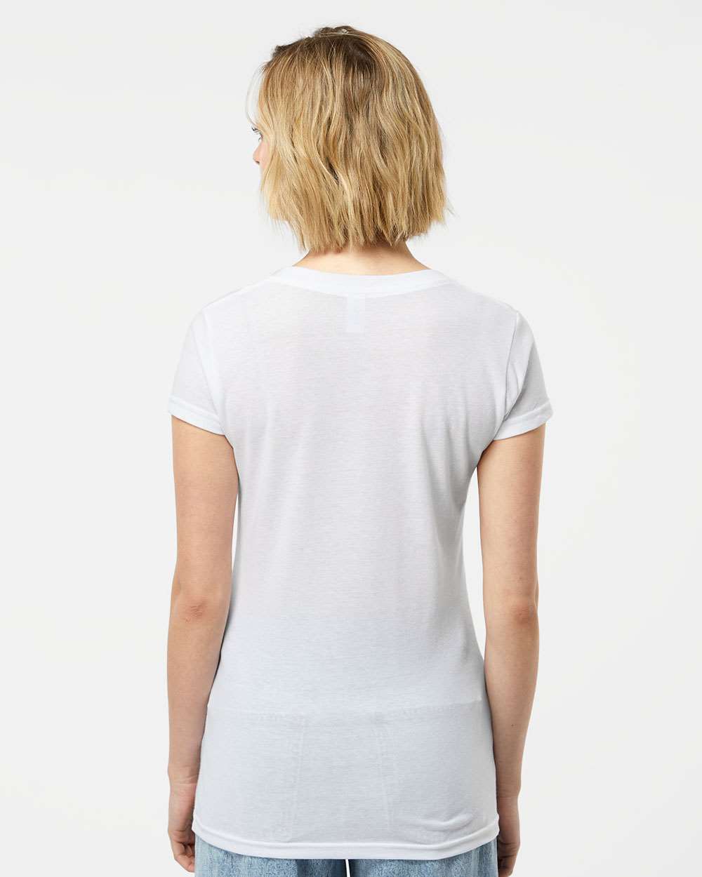 Women's Poly-Rich V-Neck T-Shirt - OnModelBack - B30259002 - White