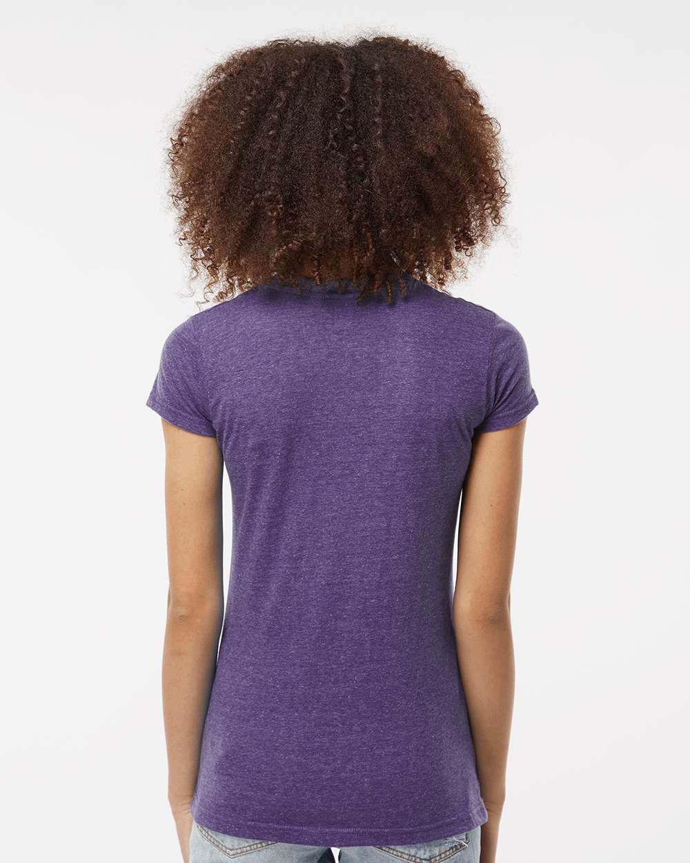 Women's Poly-Rich V-Neck T-Shirt - OnModelBack - B30259672 - Heather Purple