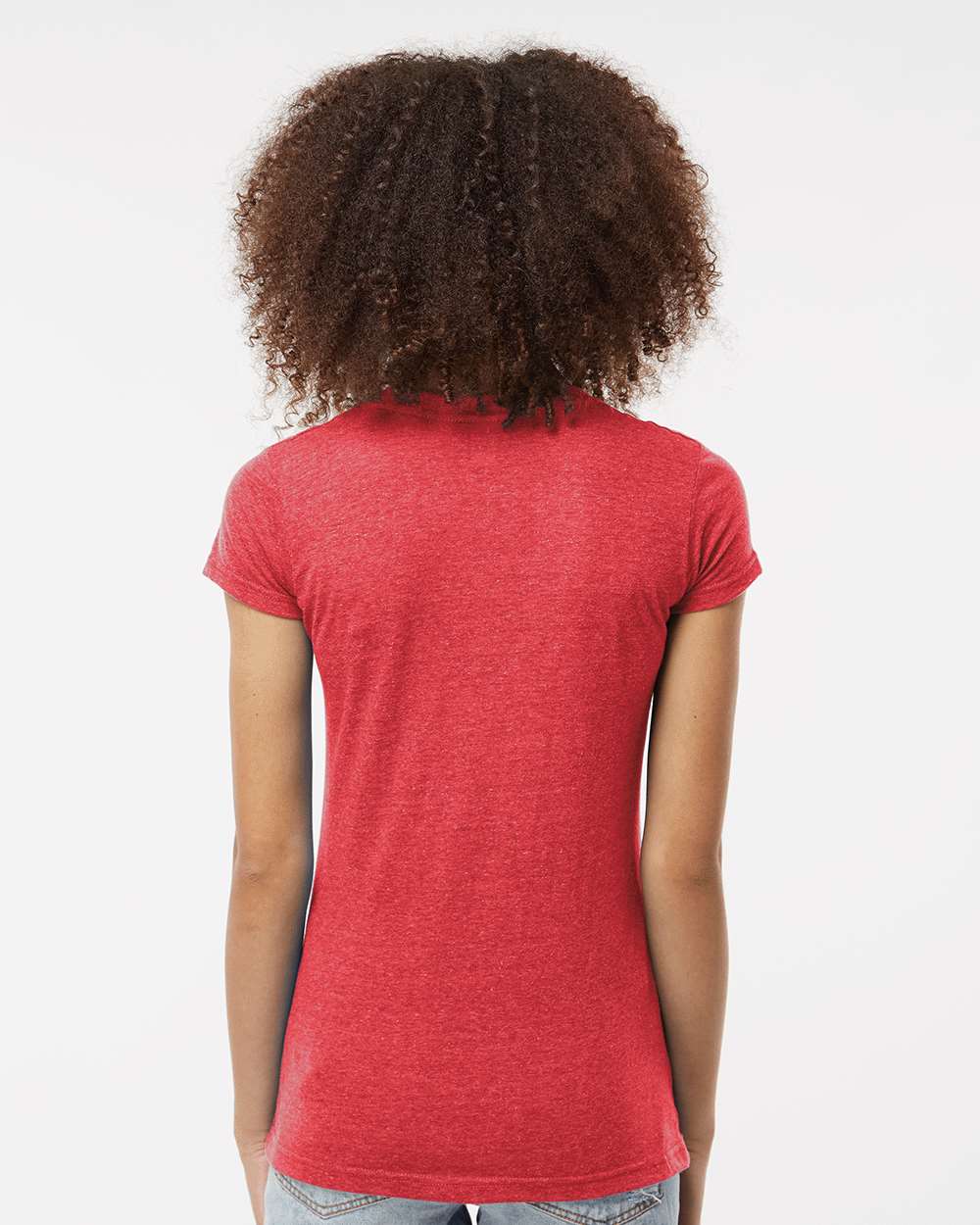 Women's Poly-Rich V-Neck T-Shirt - OnModelBack - B30259702 - Heather Red