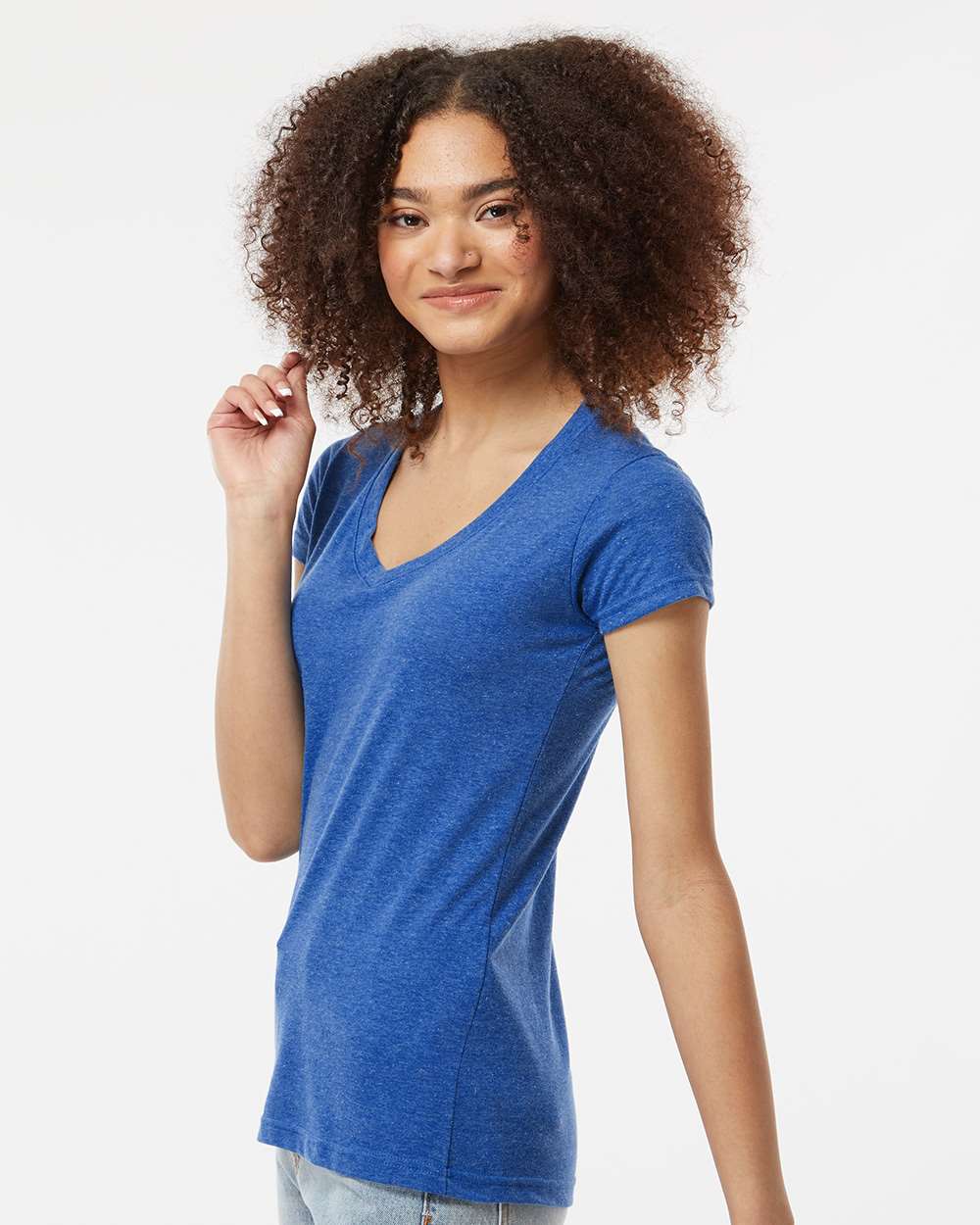 Women's Poly-Rich V-Neck T-Shirt - OnModelSide - B30259752 - Heather Royal