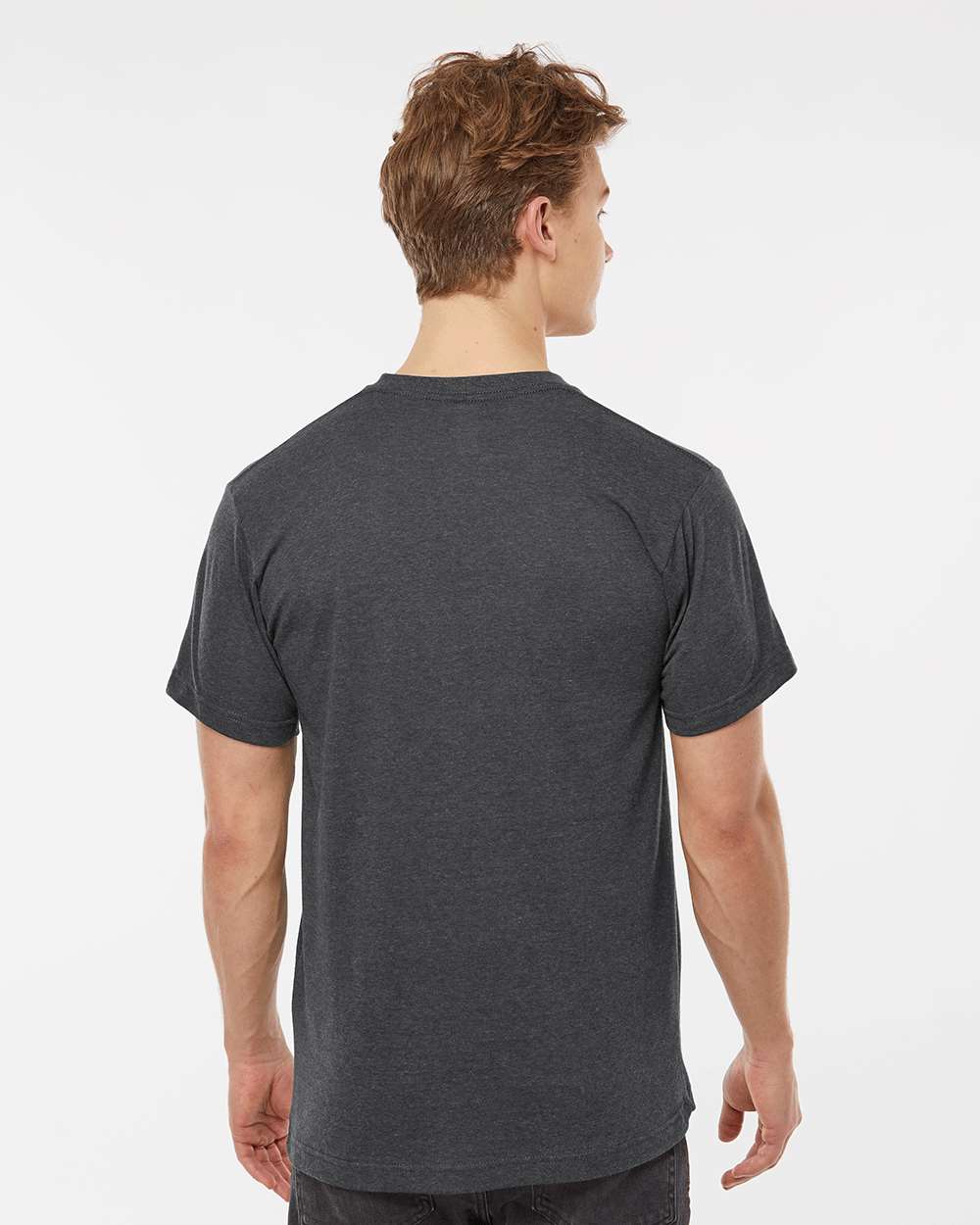 Men's Poly-Rich V-Neck T-Shirt - OnModelBack - B20059102 - Heather Charcoal