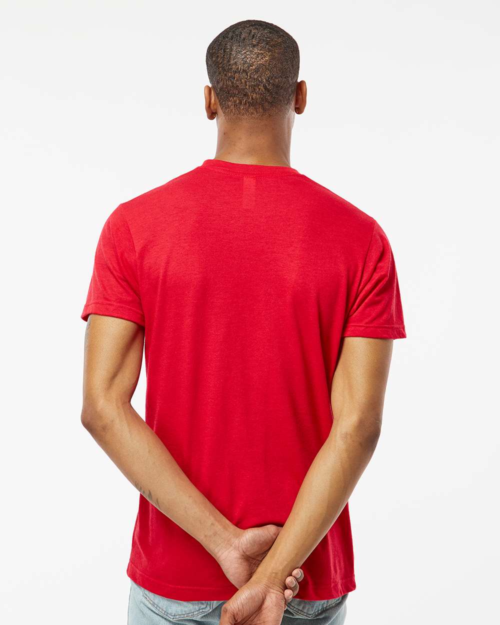 Men's Poly-Rich V-Neck T-Shirt - OnModelBack - B20059132 - Red