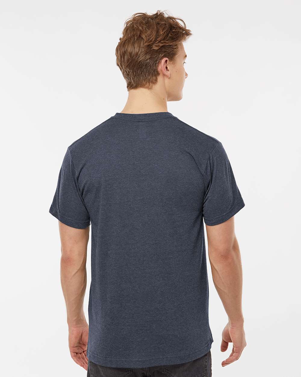 Men's Poly-Rich V-Neck T-Shirt - OnModelBack - B20059652 - Heather Navy