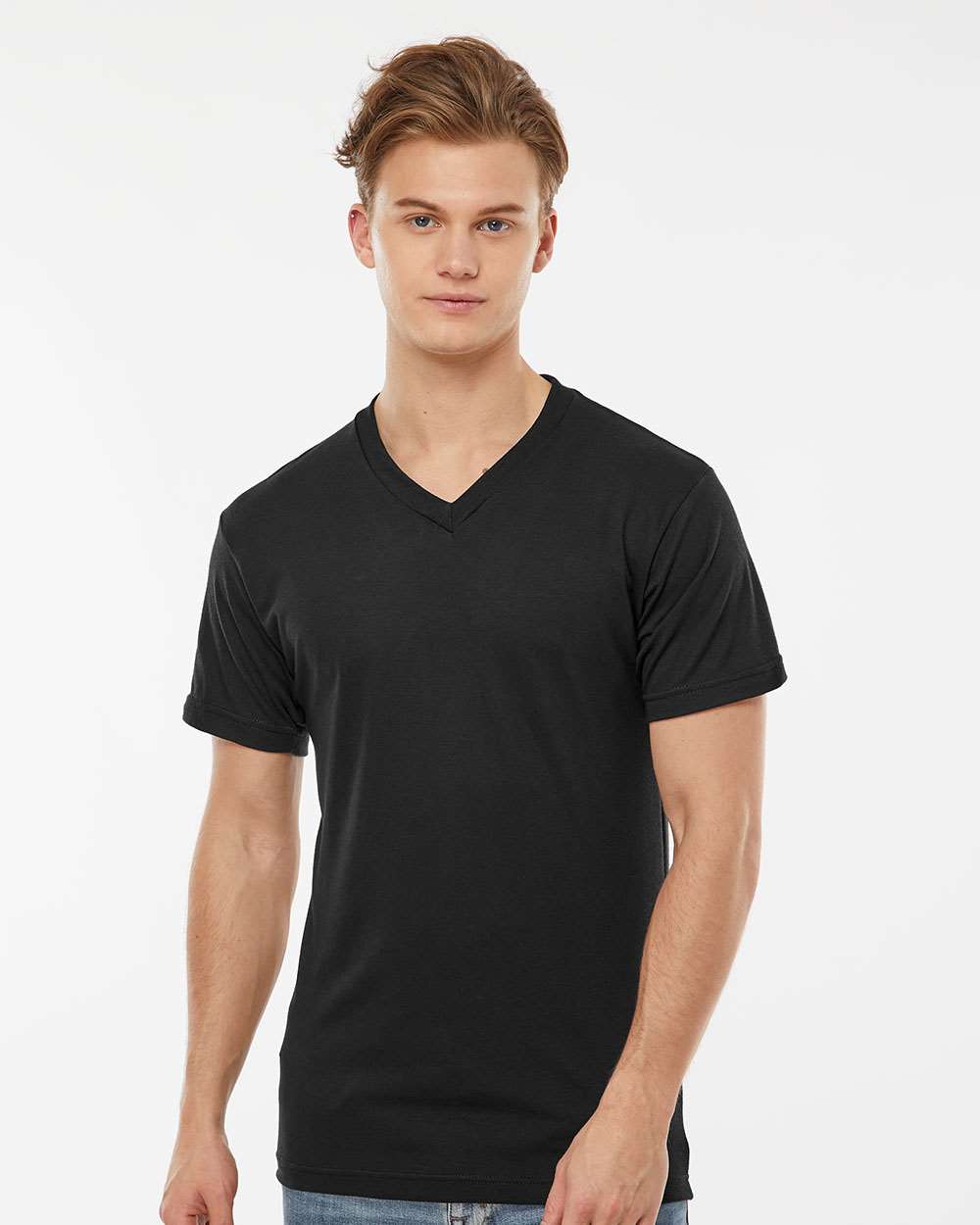 Men's Poly-Rich V-Neck T-Shirt - OnModelFront - B20059502 - Black