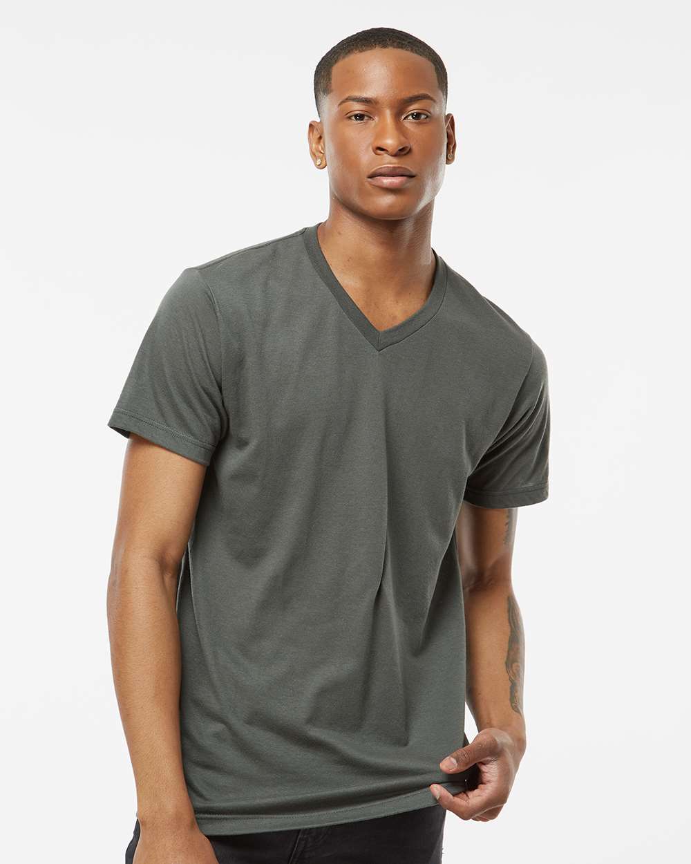 Men's Poly-Rich V-Neck T-Shirt - OnModelFront - B20059592 - Charcoal