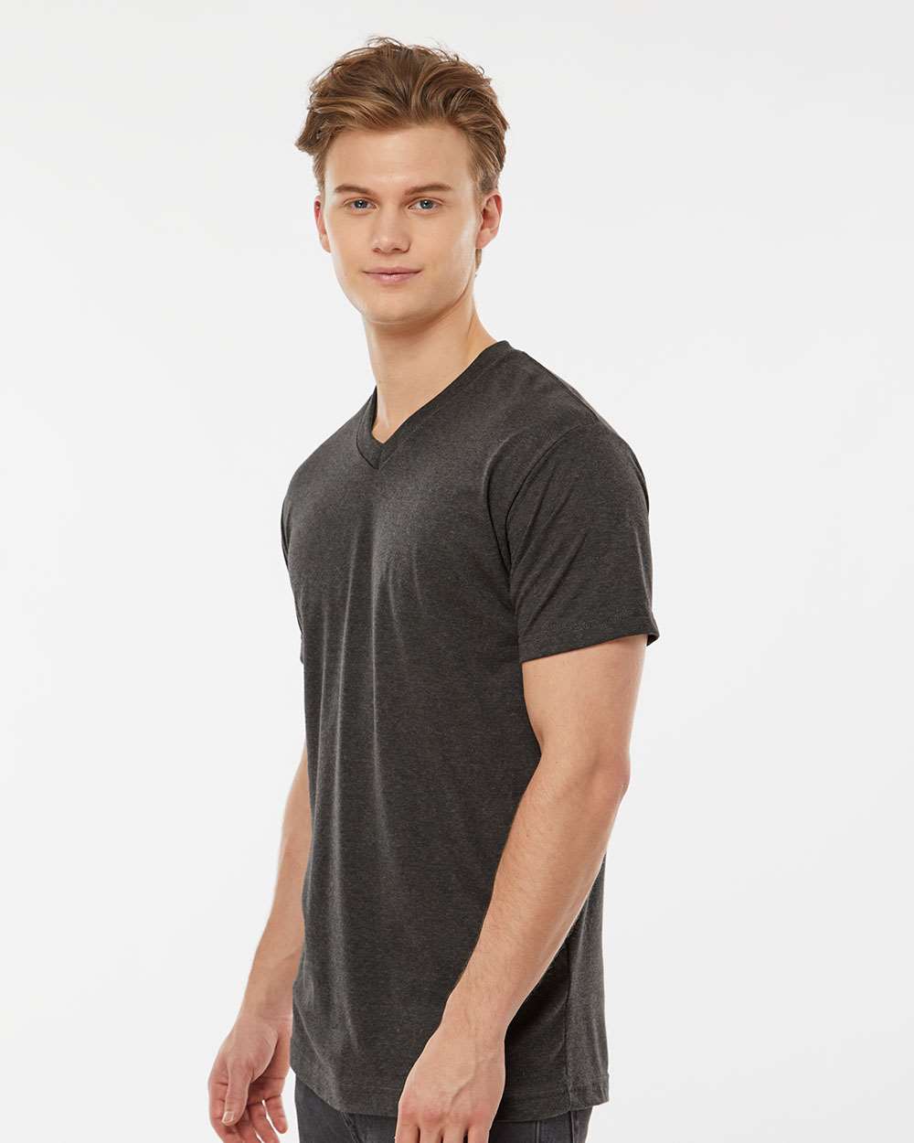 Men's Poly-Rich V-Neck T-Shirt - OnModelSide - B20059112 - Heather Graphite