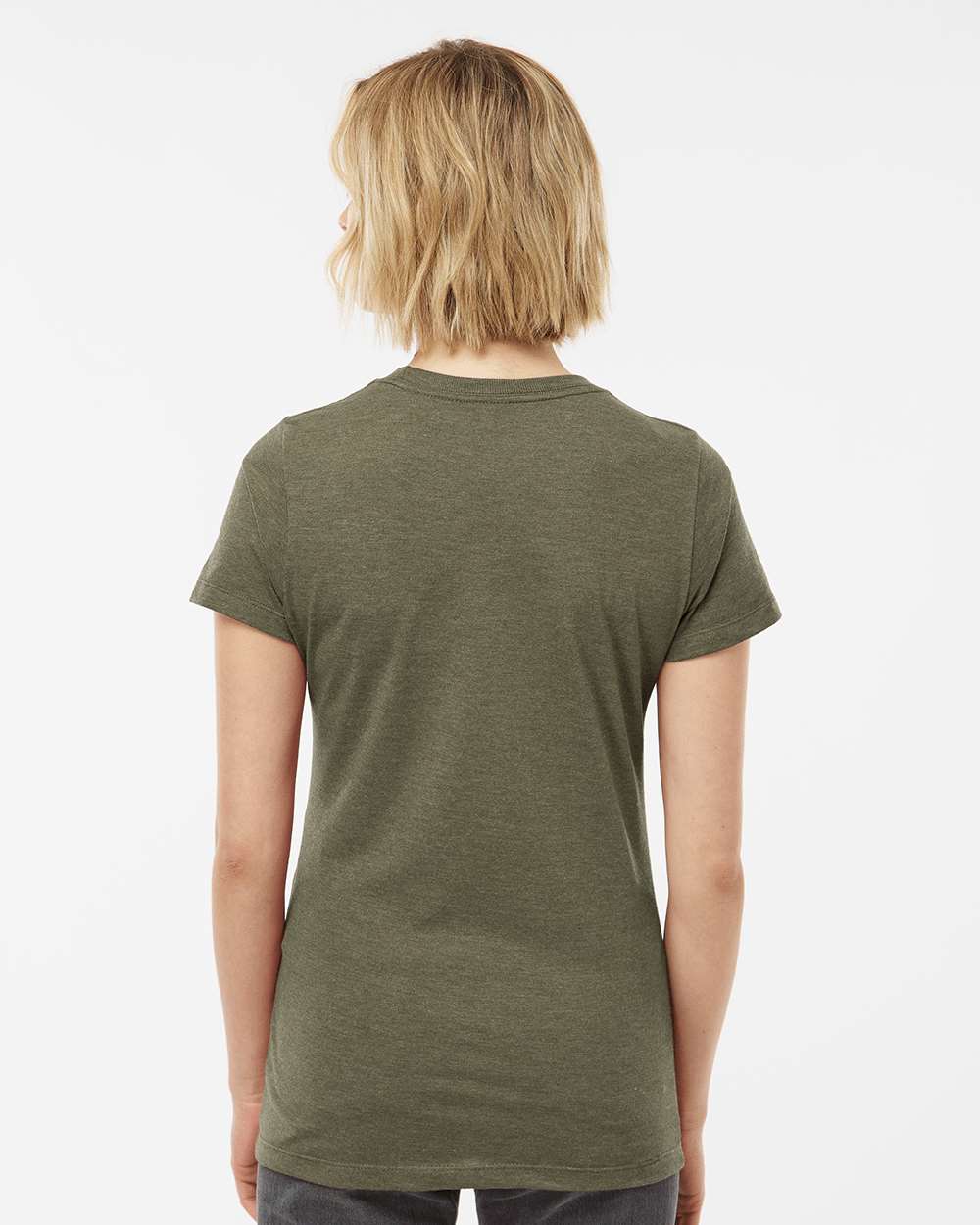 Women's Premium Cotton Blend T-Shirt - OnModelBack - B11159542 - Olive Heather