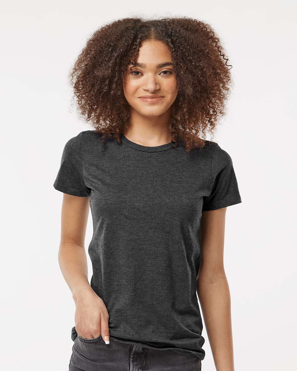 Women's Premium Cotton Blend T-Shirt - OnModelFront - B11159502 - Black Heather