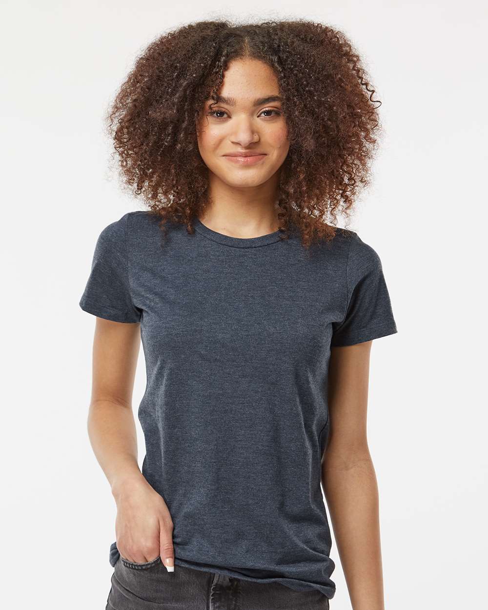 Women's Premium Cotton Blend T-Shirt - OnModelFront - B11159652 - Navy Heather