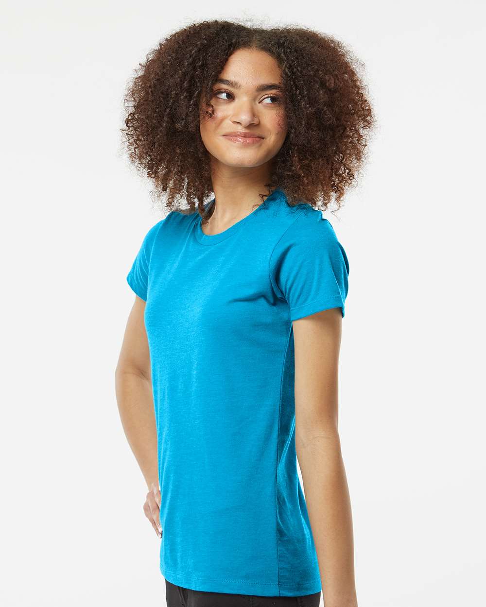Women's Premium Cotton Blend T-Shirt - OnModelSide - B11159192 - Turquoise Heather