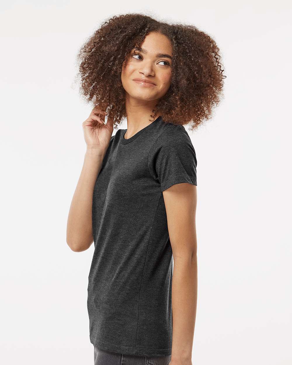 Women's Premium Cotton Blend T-Shirt - OnModelSide - B11159502 - Black Heather