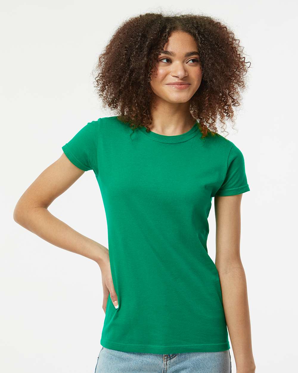 Women's Fine Jersey Slim Fit T-Shirt - OnModelFront - B20159112 - Kelly Green