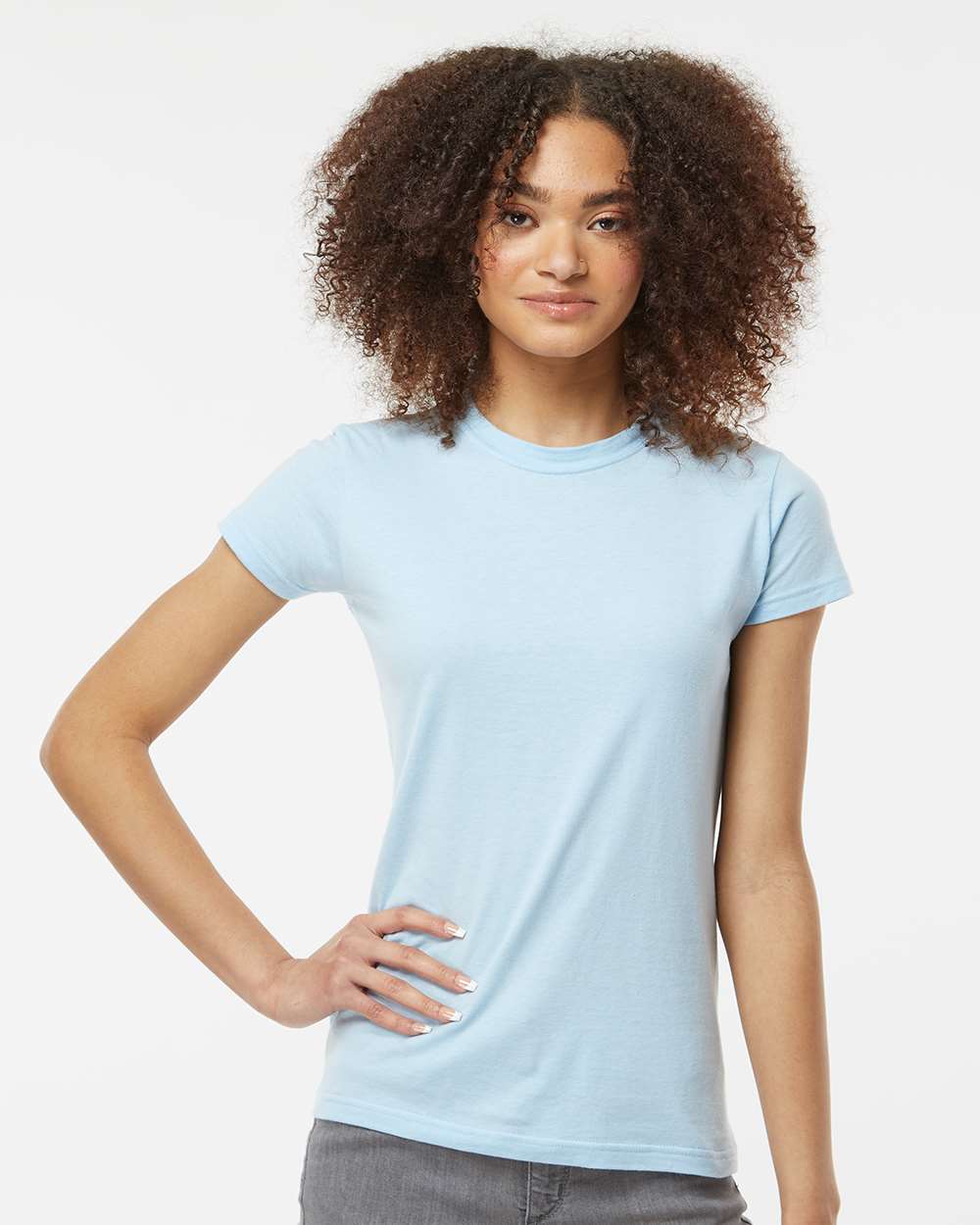 Women's Fine Jersey Slim Fit T-Shirt - OnModelFront - B20159252 - Baby Blue