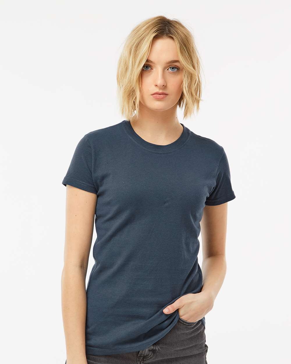 Women's Fine Jersey Slim Fit T-Shirt - OnModelFront - B20159682 - Indigo