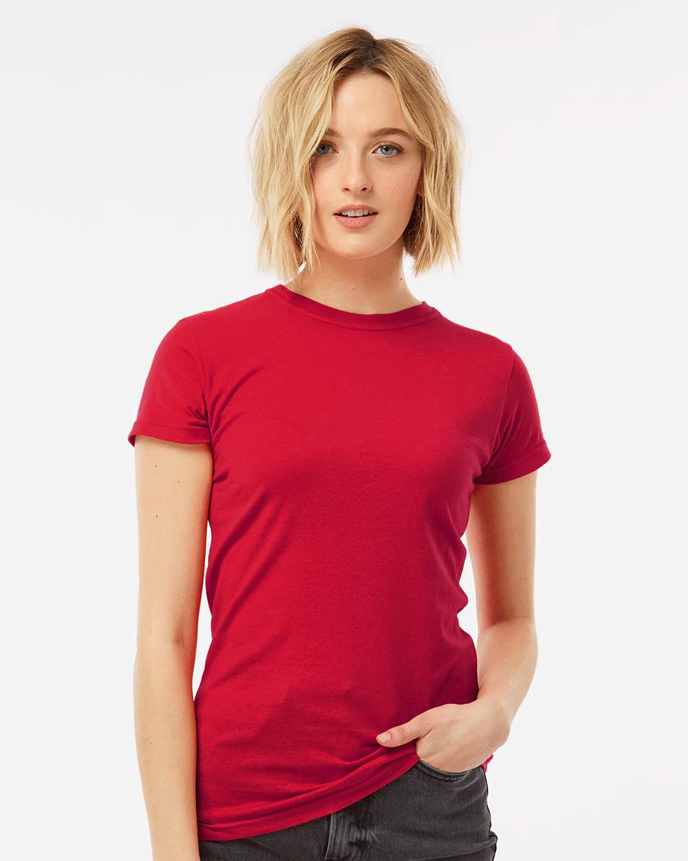 Women's Fine Jersey Slim Fit T-Shirt - OnModelFront - B20159702 - Red