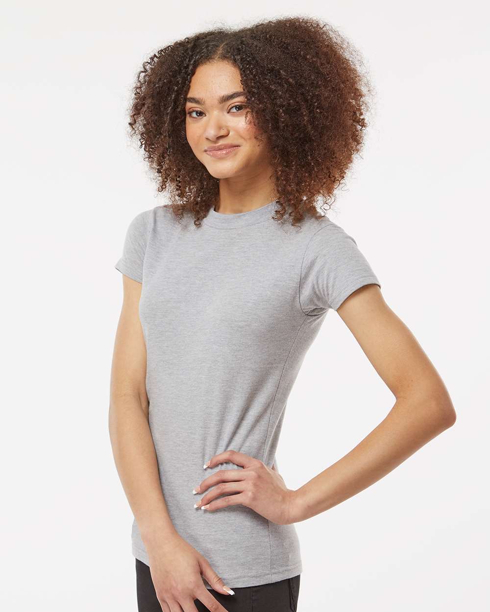 Women's Fine Jersey Slim Fit T-Shirt - OnModelSide - B20159102 - Heather Grey
