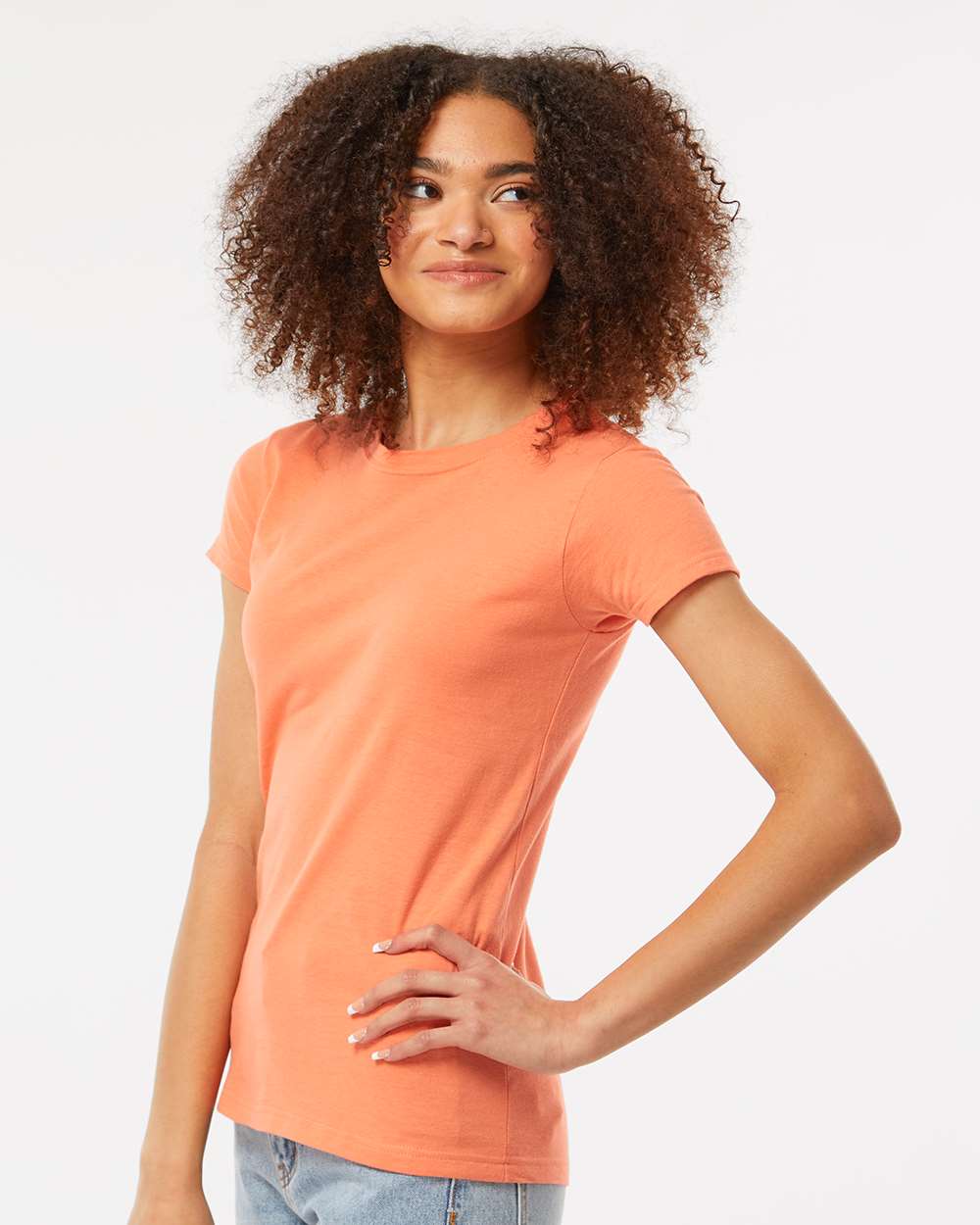 Women's Fine Jersey Slim Fit T-Shirt - OnModelSide - B20159272 - Coral