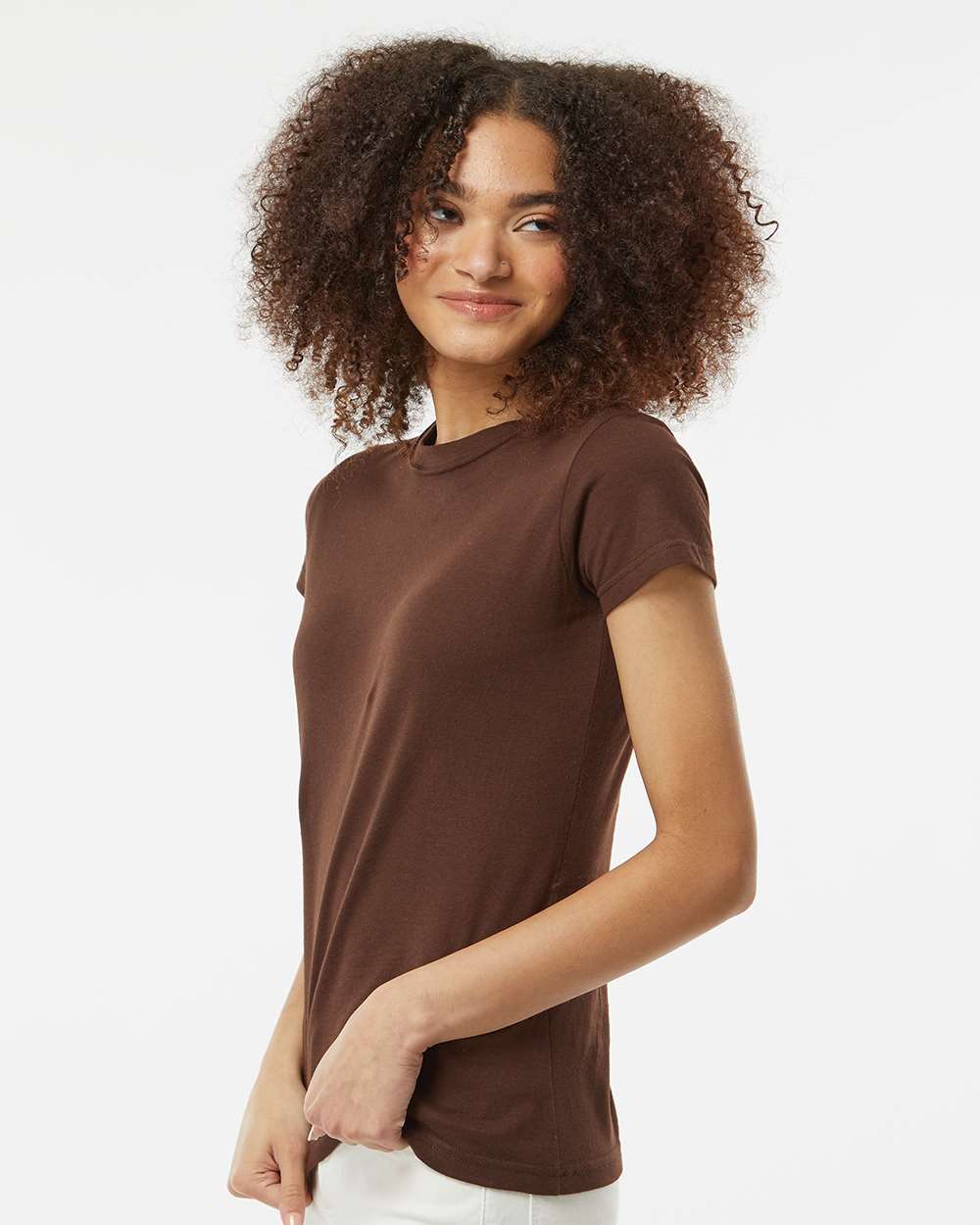 Women's Fine Jersey Slim Fit T-Shirt - OnModelSide - B20159602 - Brown