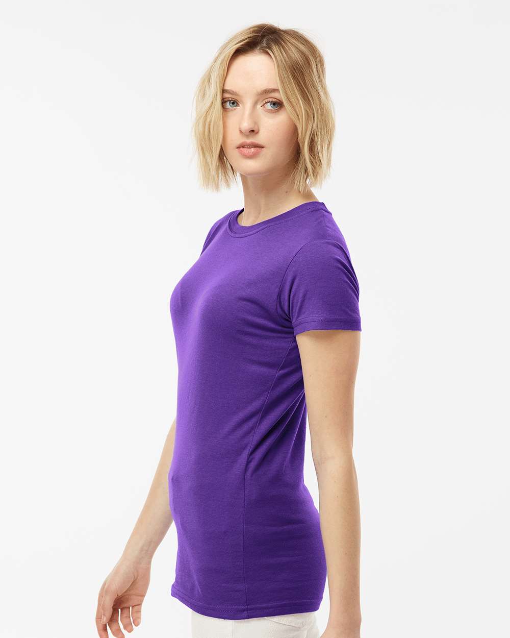 Women's Fine Jersey Slim Fit T-Shirt - OnModelSide - B20159672 - Purple