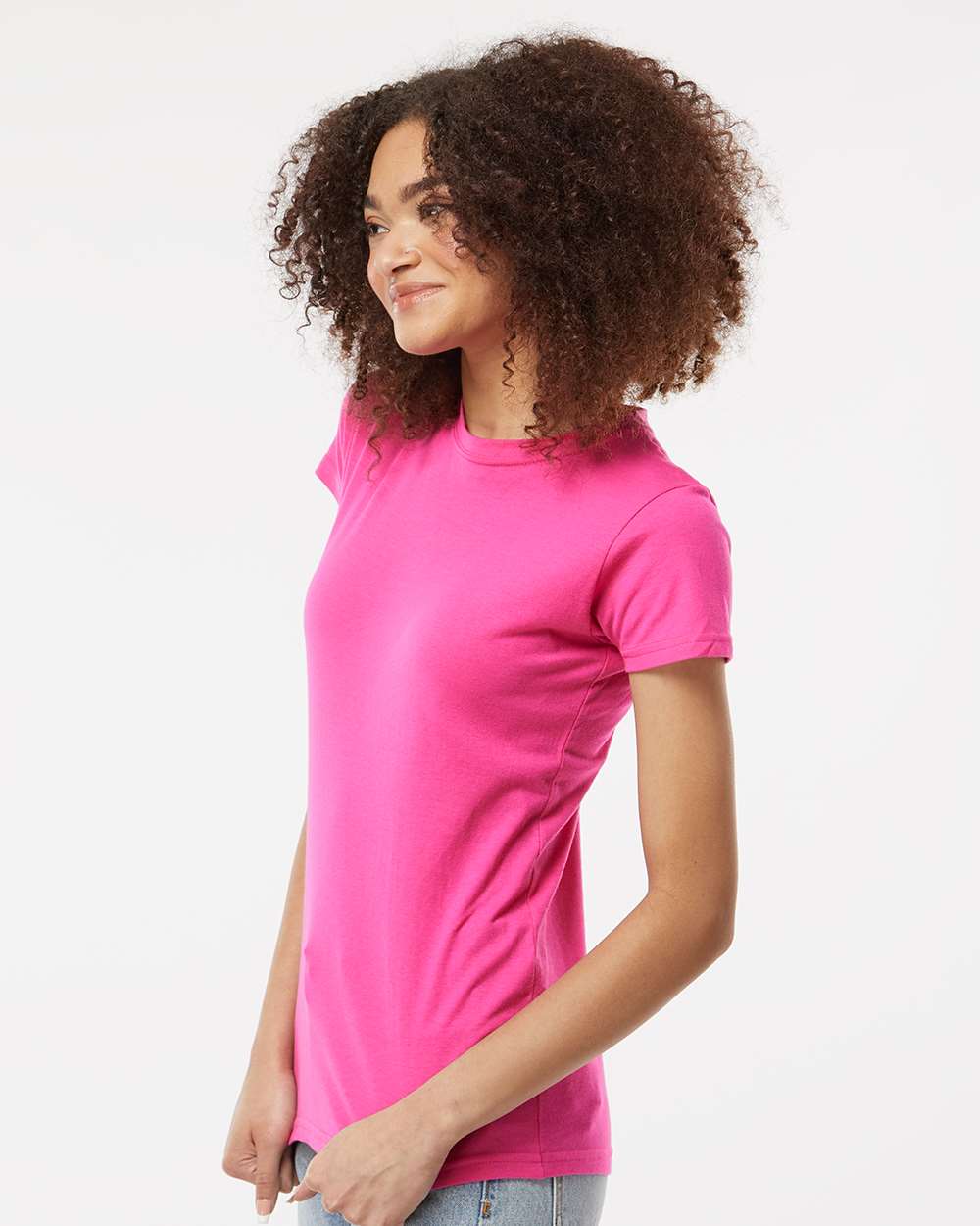 Women's Fine Jersey Slim Fit T-Shirt - OnModelSide - B20159692 - Fuchsia