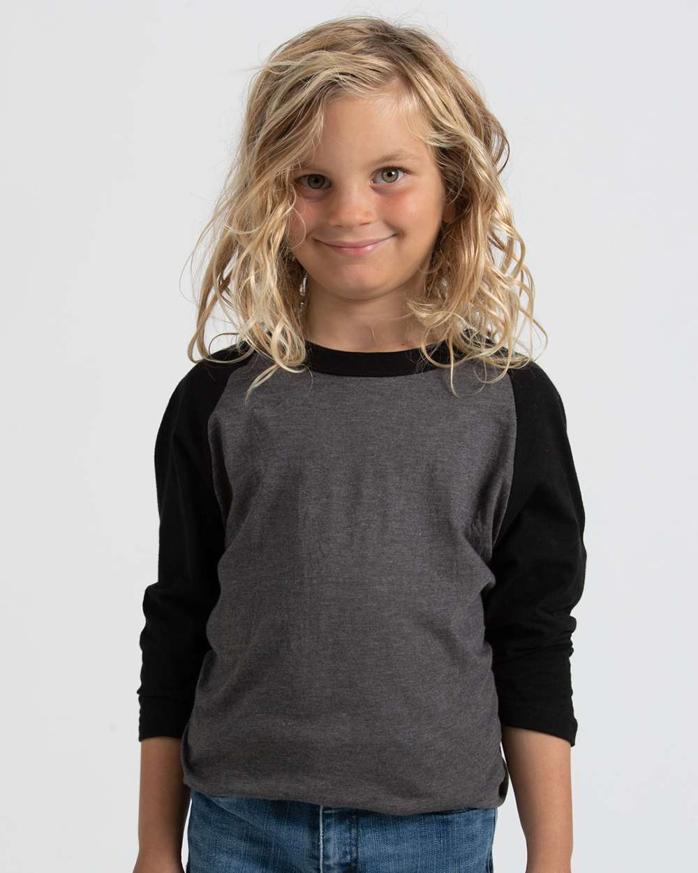 Youth Raglan T-Shirt - OnModelFront - B40159096 - Heather Charcoal/ Black