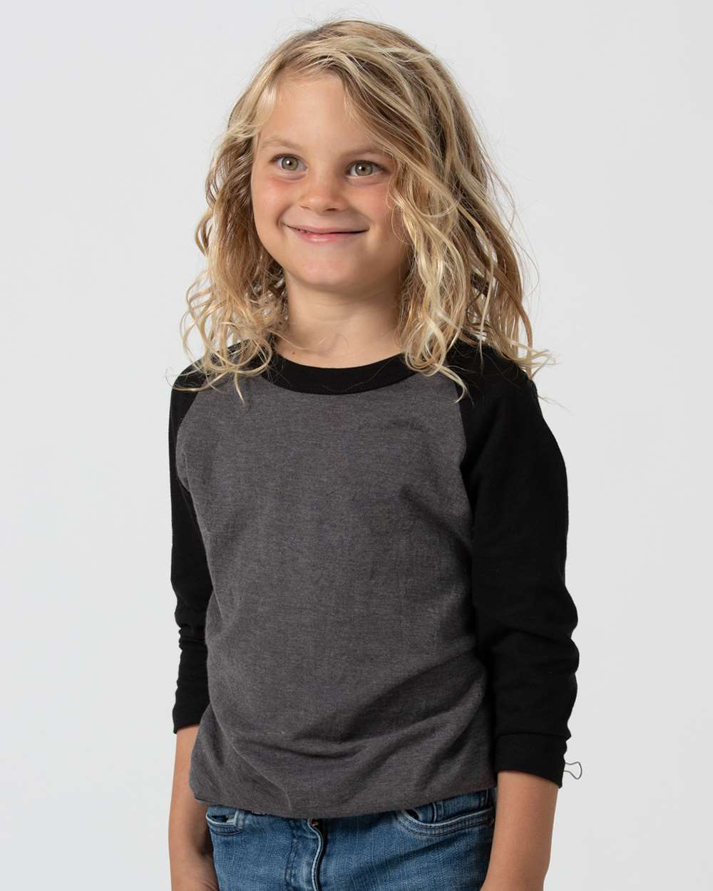 Youth Raglan T-Shirt - OnModelSide - B40159096 - Heather Charcoal/ Black